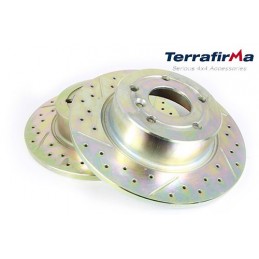   Terrafirma Pair Rear Land Rover Discovery 2 Crossed Drilled & Grooved Brake Discs 1995-2004 - supplied by p38spares 