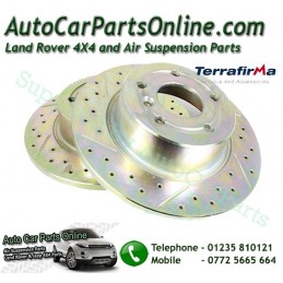   Terrafirma Pair Rear Land Rover Discovery 2 Crossed Drilled & Grooved Brake Discs 1995-2004 - supplied by p38spares 