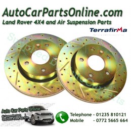 Pair Front Cross Drilled & Grooved Brake Discs Range Rover P38 MKII All Models 1995-2002 www.p38spares.com  1324 - NTC8780 CDG (